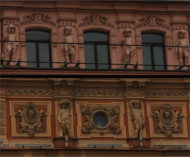 Невский проспект, дома №№ 63, 96 и декоративные скульптуры на фасаде